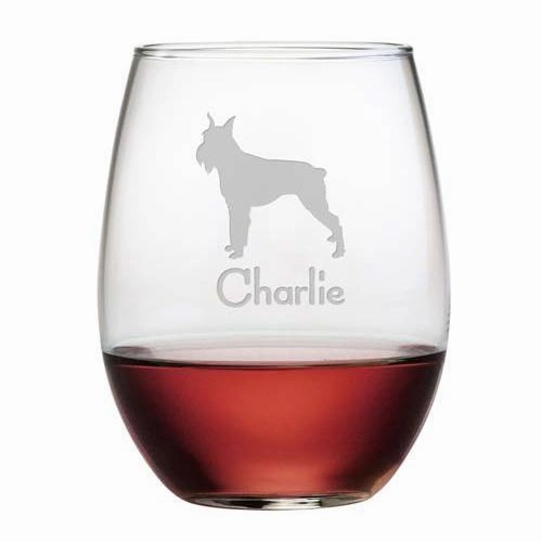Personalized Schnauzer Stemless Wine Glasses, Set Of 4