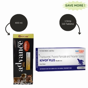 Petcare Nutricoat Advance Omega 3   6 Syrup for Dogs and Cats (400ml) And Savavet Kiwof Plus Dog Deworming Tablet (Pack of 10) Combo