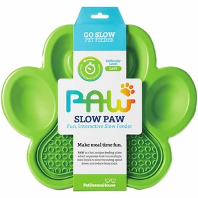 PetDreamHouse PAW 2-In-1 Interactive Slow Feeder For Cats & Dogs (Green Paw)