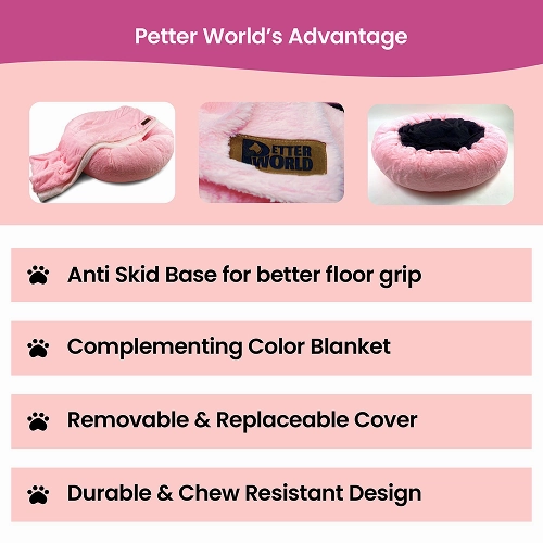 Petter World Anxiety Relieving Donut Bed for Dogs and Cats (Pink)