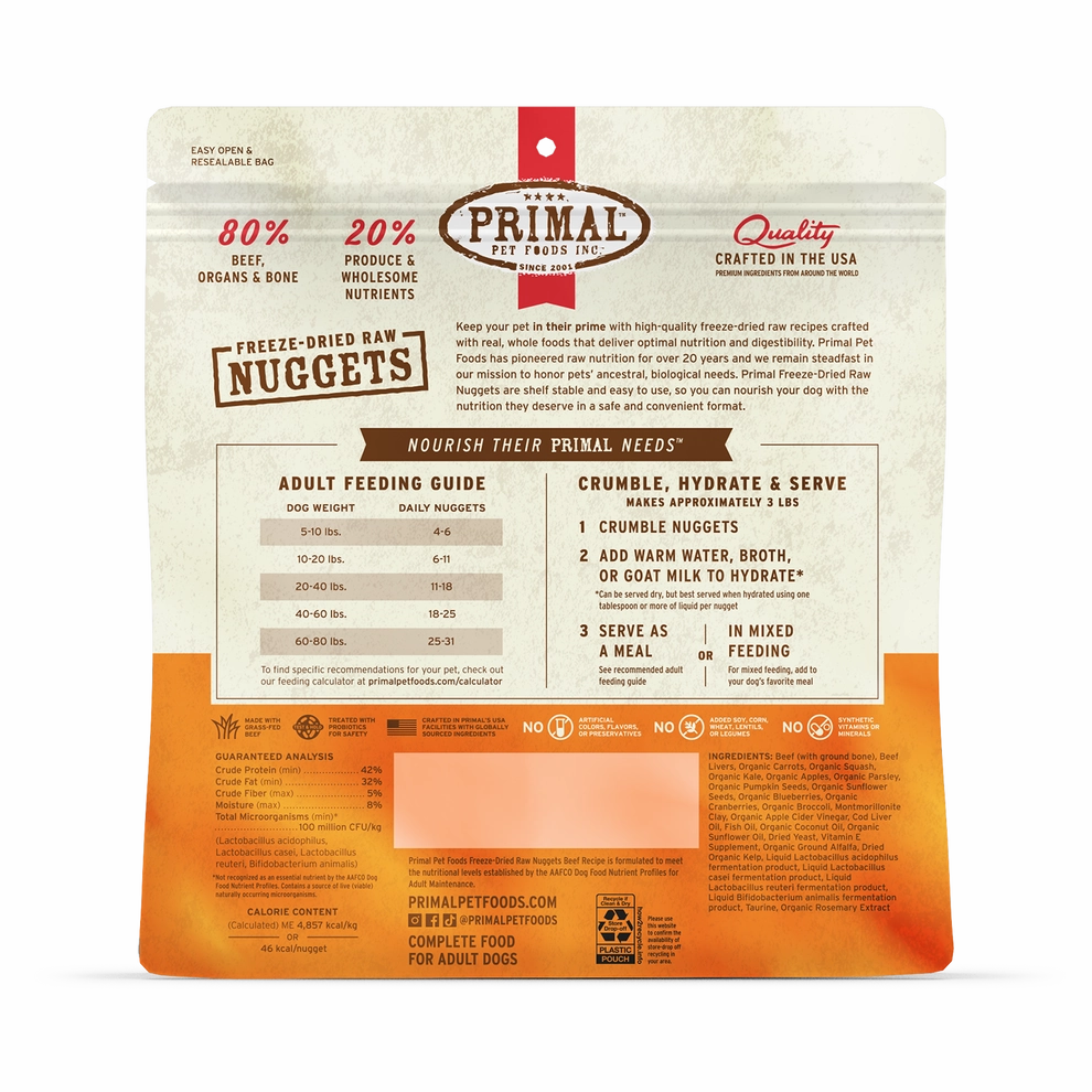 Primal Freeze Dried Nuggets Grain Free Beef Formula Dog Food