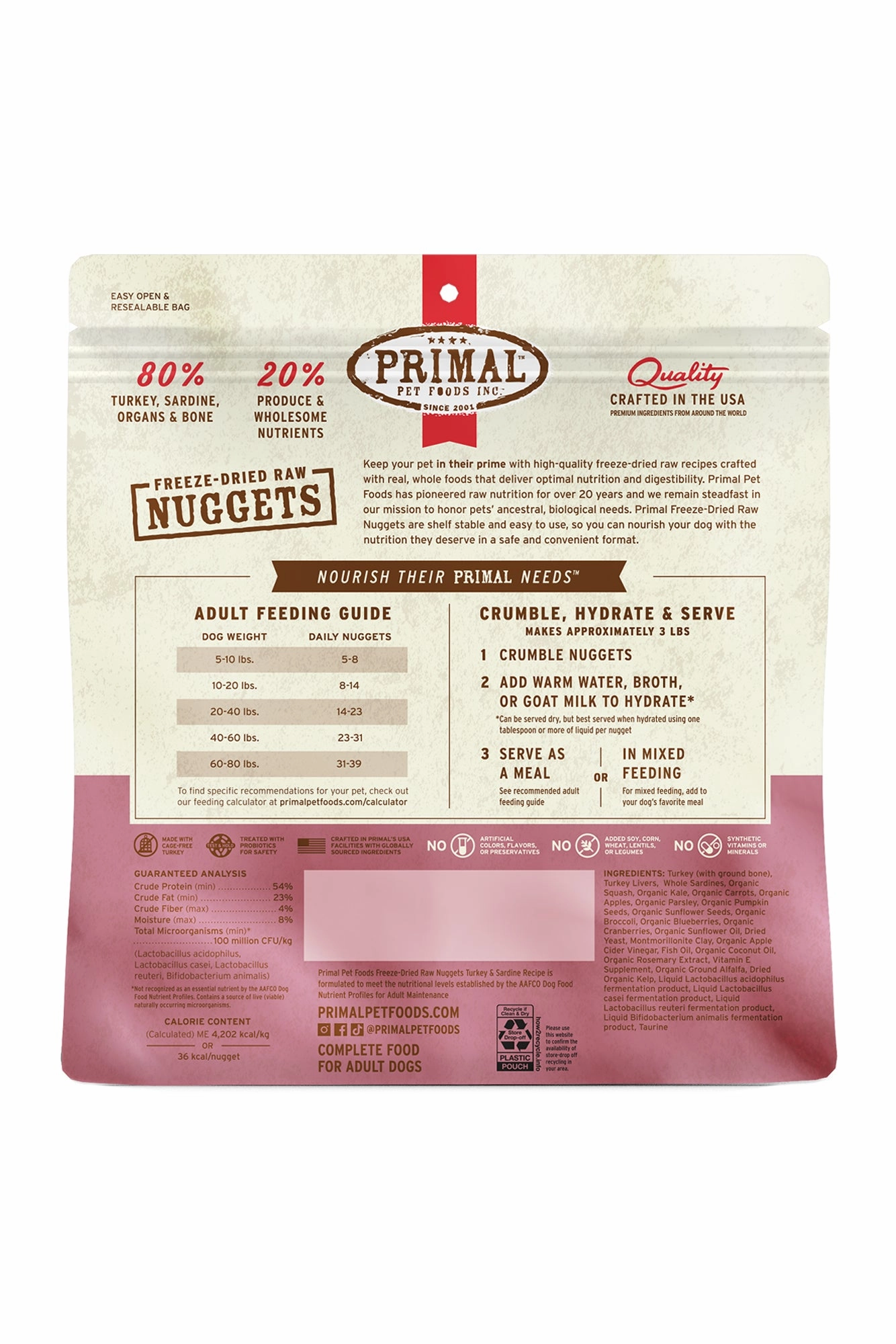 Primal Freeze Dried Nuggets Turkey and Sardine Dog Food