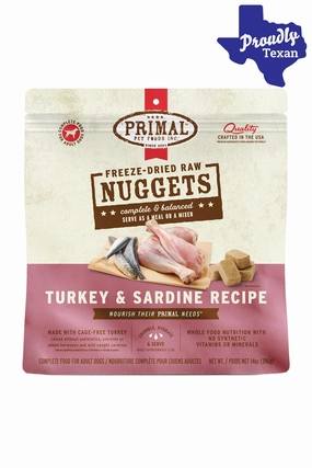 Primal Freeze Dried Nuggets Turkey and Sardine Dog Food