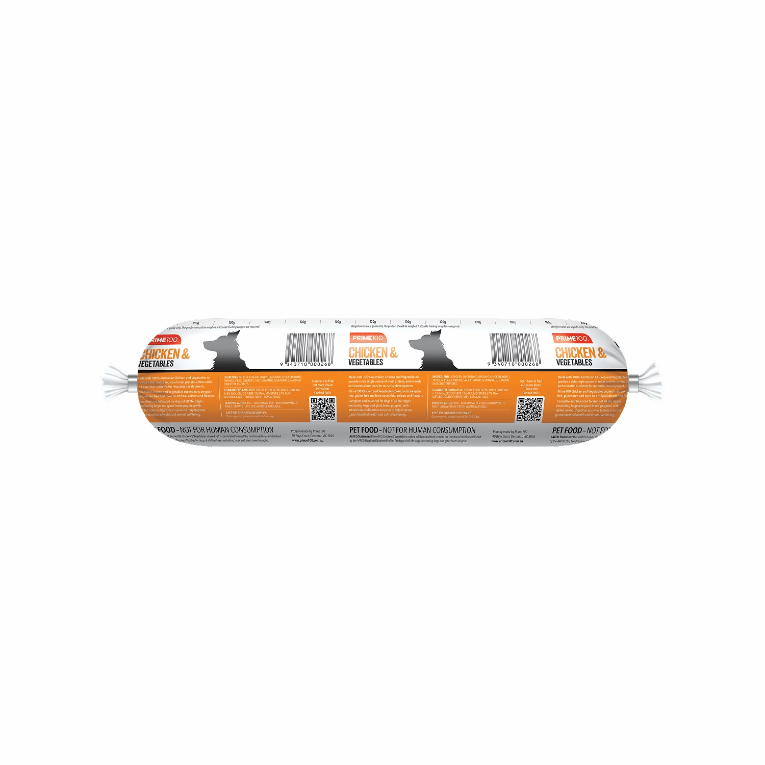 Prime100 Dog Food Roll Chicken & Vegetables