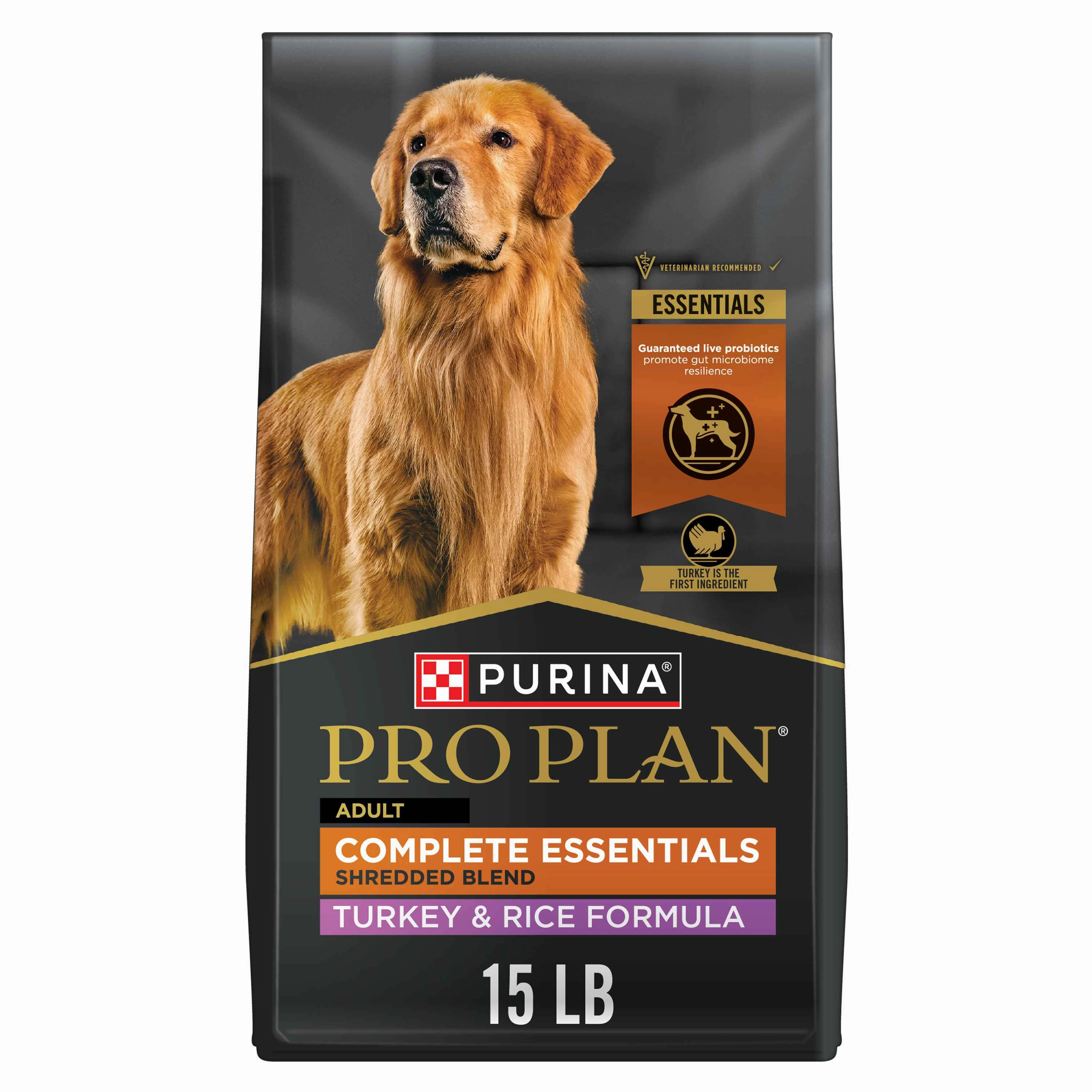 Purina Pro Plan Complete Essentials Shredded Blend Turkey and Rice Dog Food Dry Formula with Probiotics for Dogs