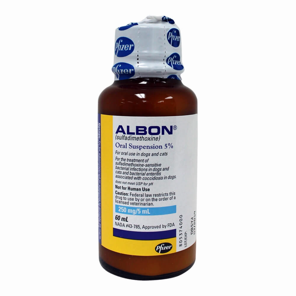 Rx Albon 5% (sulfadimethoxine) Oral Suspension for Dogs & Cats