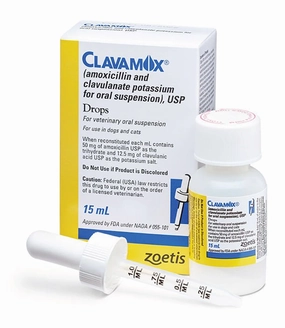 Rx Clavamox for Dogs and Cats (Amoxicillin trihydrate/clavulanate potassium) For Oral Suspension Oral Drops, 15 ml