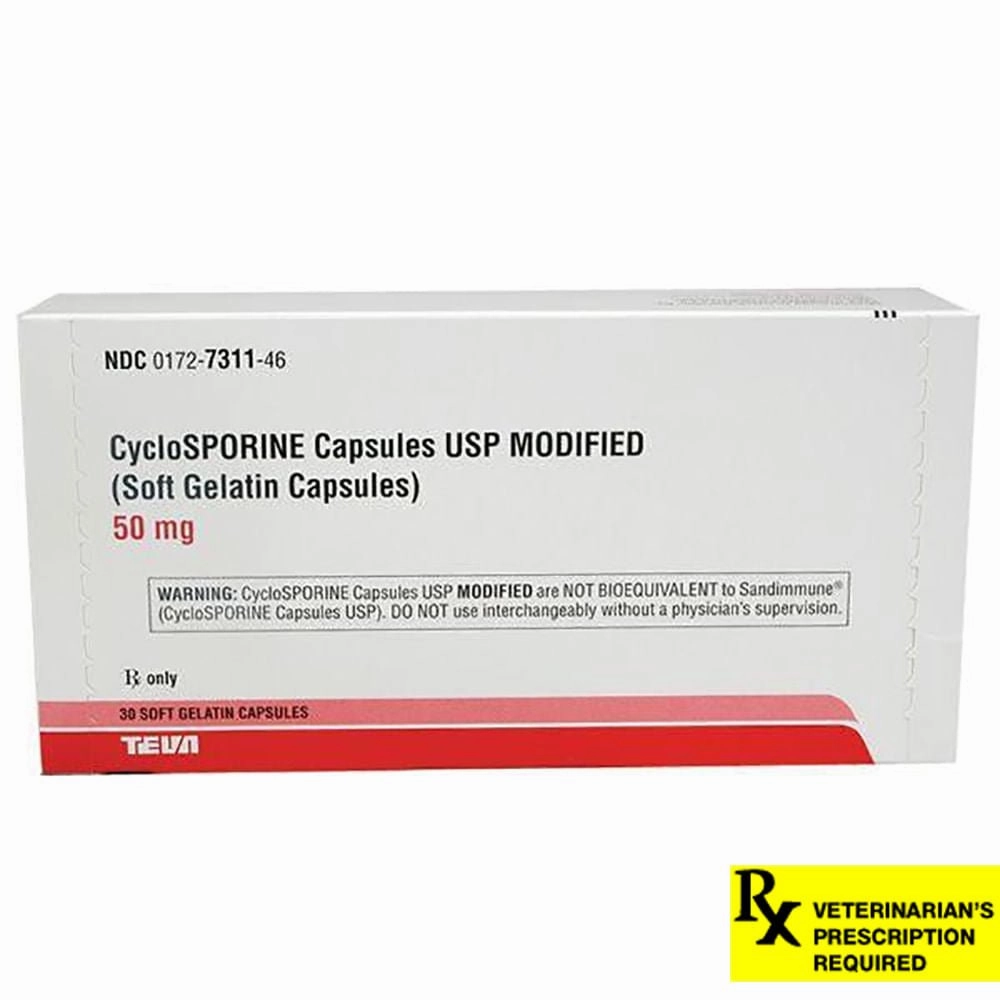 Rx CycloSPORINE Capsules modified for Dogs & Cats, 30 Gel Capsules
