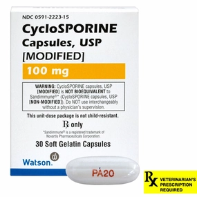 Rx CycloSPORINE Capsules modified for Dogs & Cats, 30 Gel Capsules