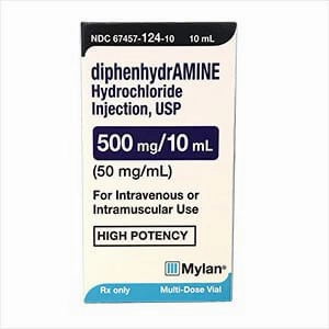 Rx Diphenhyrdramine (Generic) Injection for Dogs & Cats, 50mg/ml x 10mL