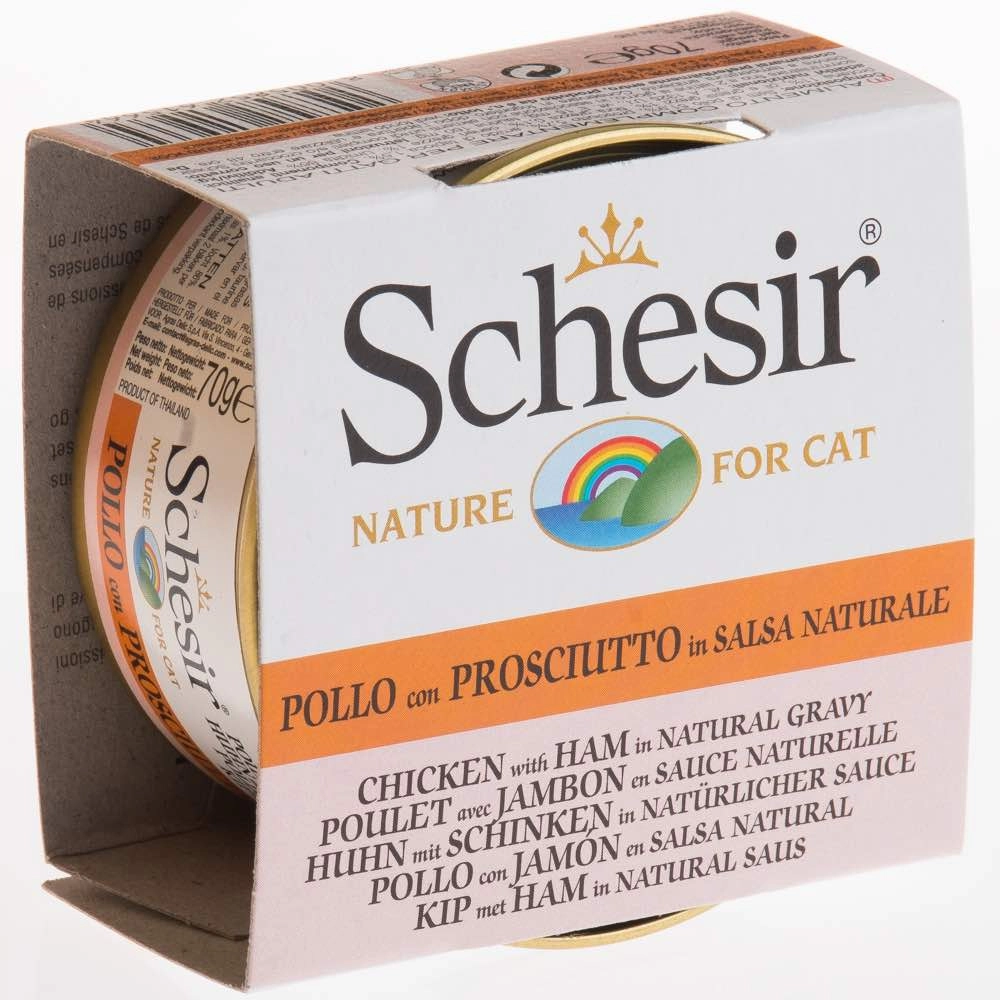 Schesir Chicken With Ham In Natural Gravy Grain-Free Adult Canned Cat Food 70g