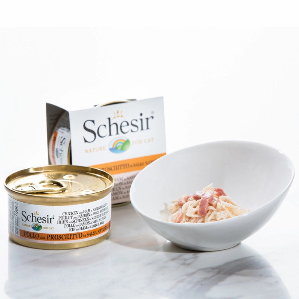 Schesir Chicken With Ham In Natural Gravy Grain-Free Adult Canned Cat Food 70g
