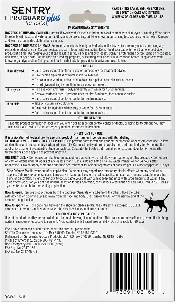 Sentry Fiproguard Plus for Cats