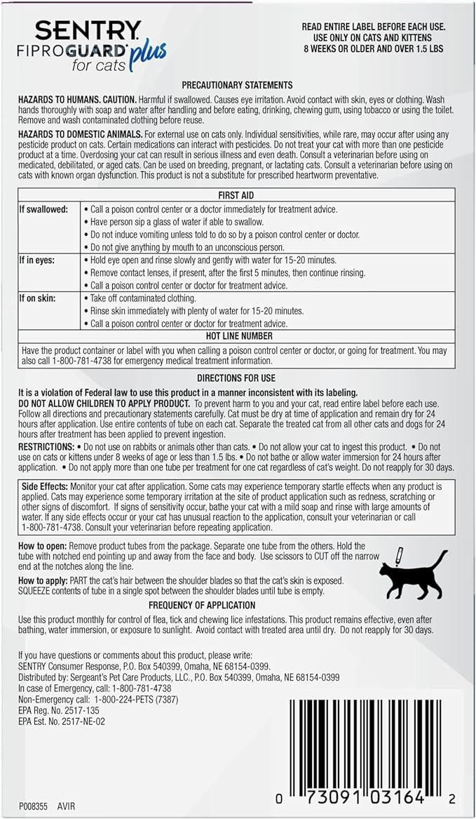 Sentry Fiproguard Plus for Cats