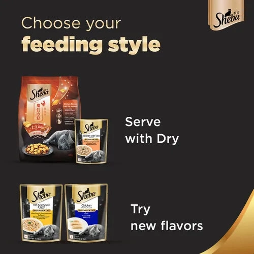 Sheba Chicken With Tuna In Gravy Rich Premium Adult Fine Wet Food and Chicken Flavour Irresistible All Life Stage Cat Dry Food Combo