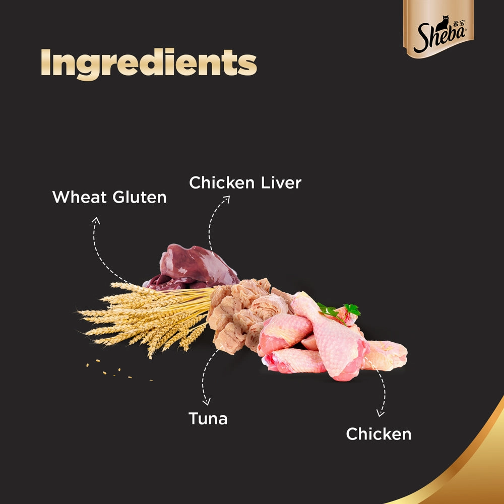 Sheba Chicken With Tuna In Gravy Rich Premium Adult Fine Wet Food and Chicken Flavour Irresistible All Life Stage Cat Dry Food Combo