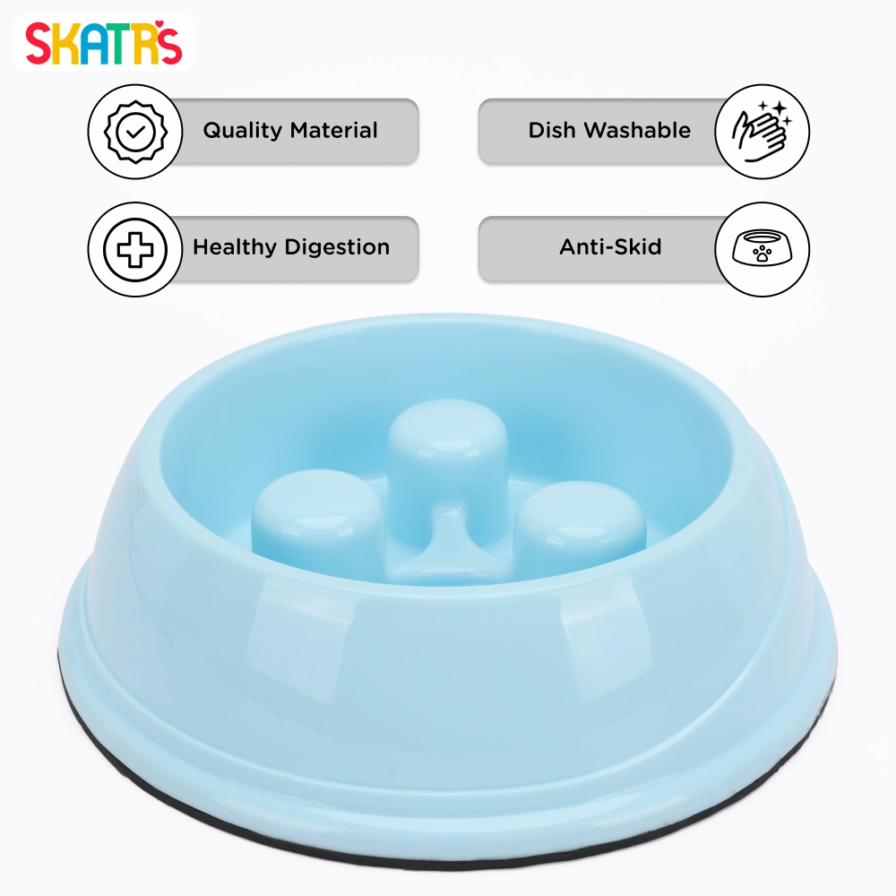 Skatrs Antiskid Slow Feeder Bowl for Dogs and Cats (Blue)