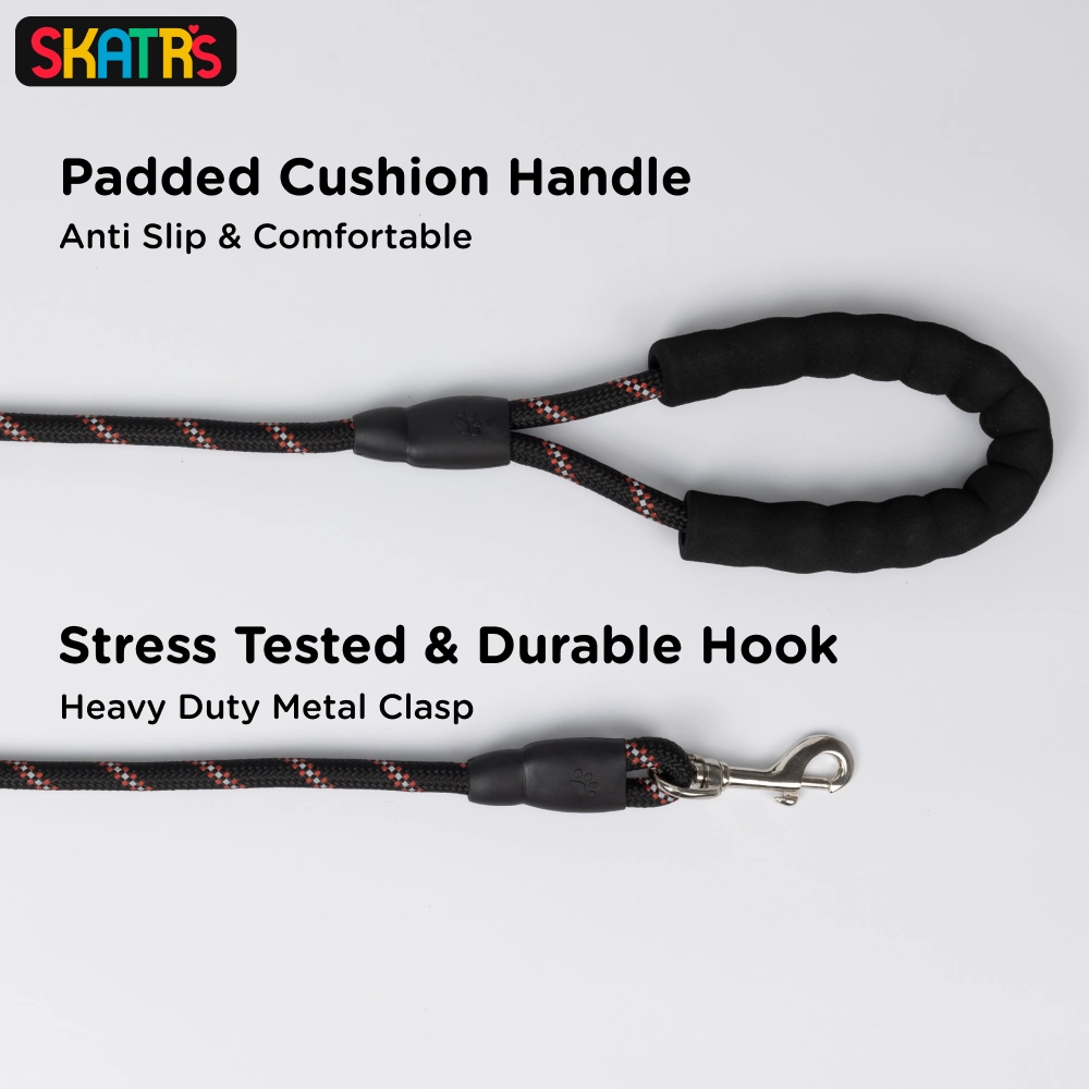 Skatrs Reflective Nylon Rope Leash for Dogs (Black/Red)
