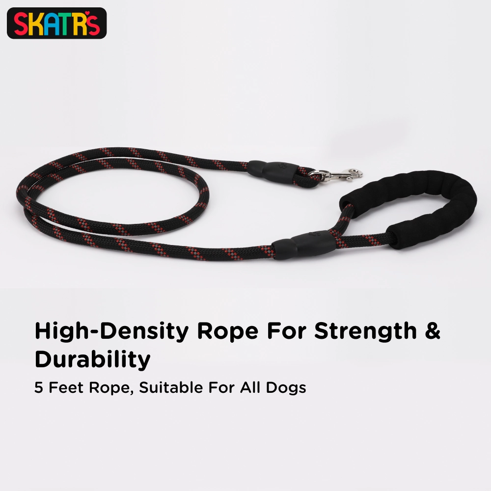 Skatrs Reflective Nylon Rope Leash for Dogs (Black/Red)