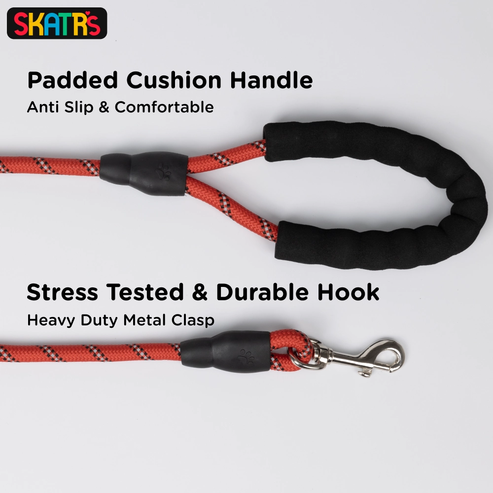 Skatrs Reflective Nylon Rope Leash for Dogs (Red)