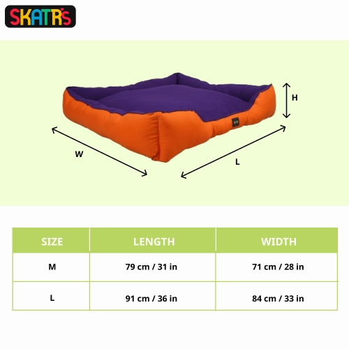 Skatrs Square Shaped bed for Dogs & Cats (Orange/Purple)