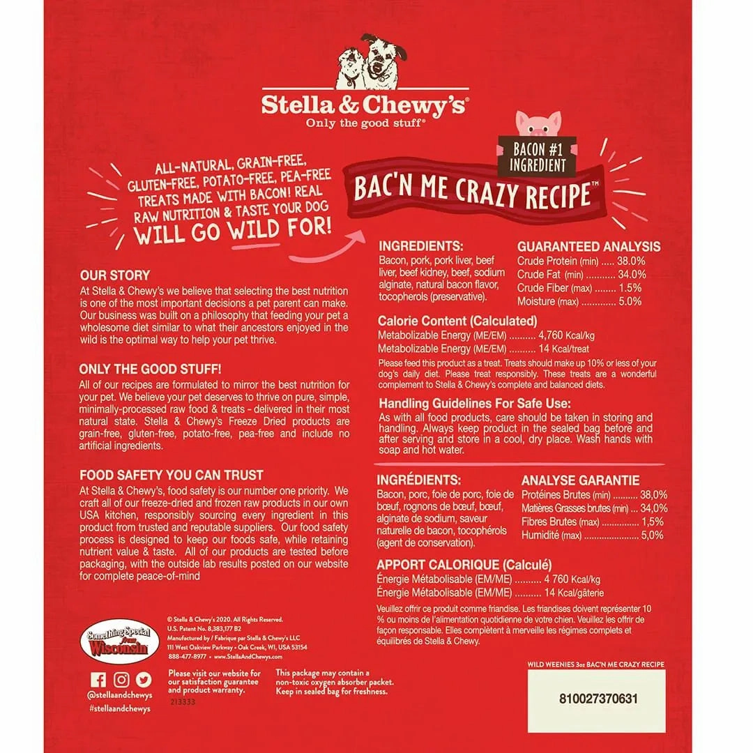 Stella & Chewy's Freeze-Dried Raw Wild Weenies Dog Treats - Bac'n Me Crazy Recipe 3oz