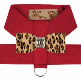 Susan Lanci Two Tone Big Bow Tinkie Harness in Red and Cheetah Bow
