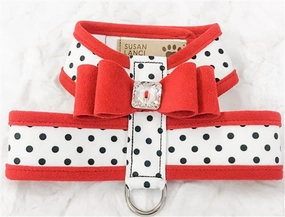 Susan Lanci Two Tone Polka Dot Big Bow Tinkie Harness in Red