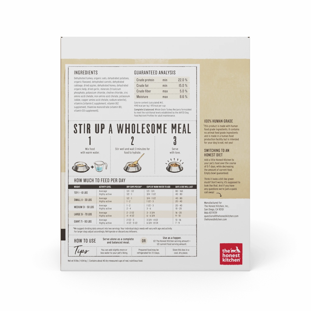 The Honest Kitchen Whole Grain Turkey Recipe Dehydrated Dog Food