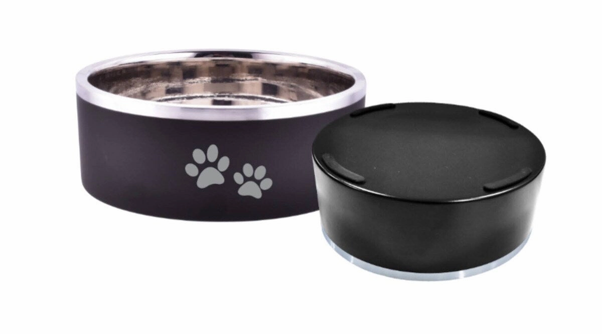 ThoozyPet Double Wall Bowl with Paws in Black