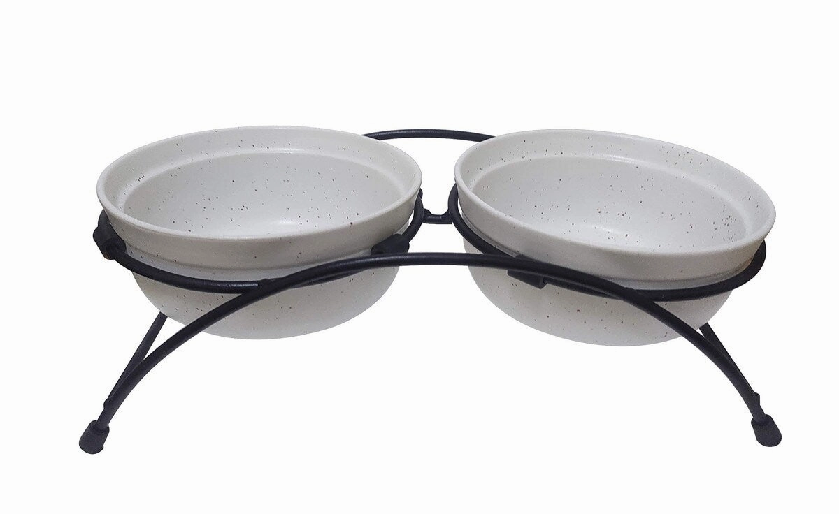 ThoozyPet Stoneware Pet Double Diner White