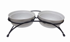 ThoozyPet Stoneware Pet Double Diner White