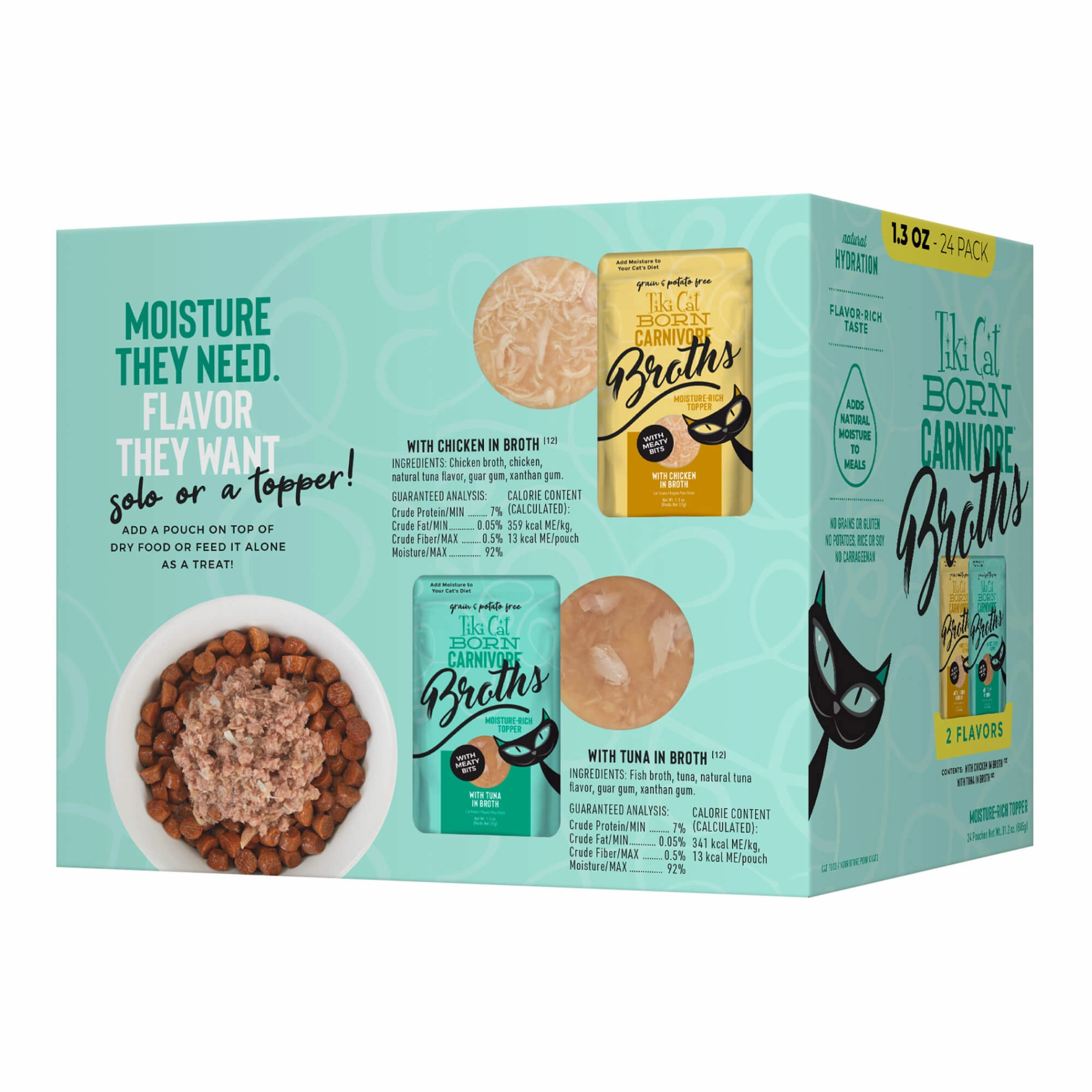 Tiki Cat Born Carnivore Broths Wet Cat Food Topper, Variety Pack
