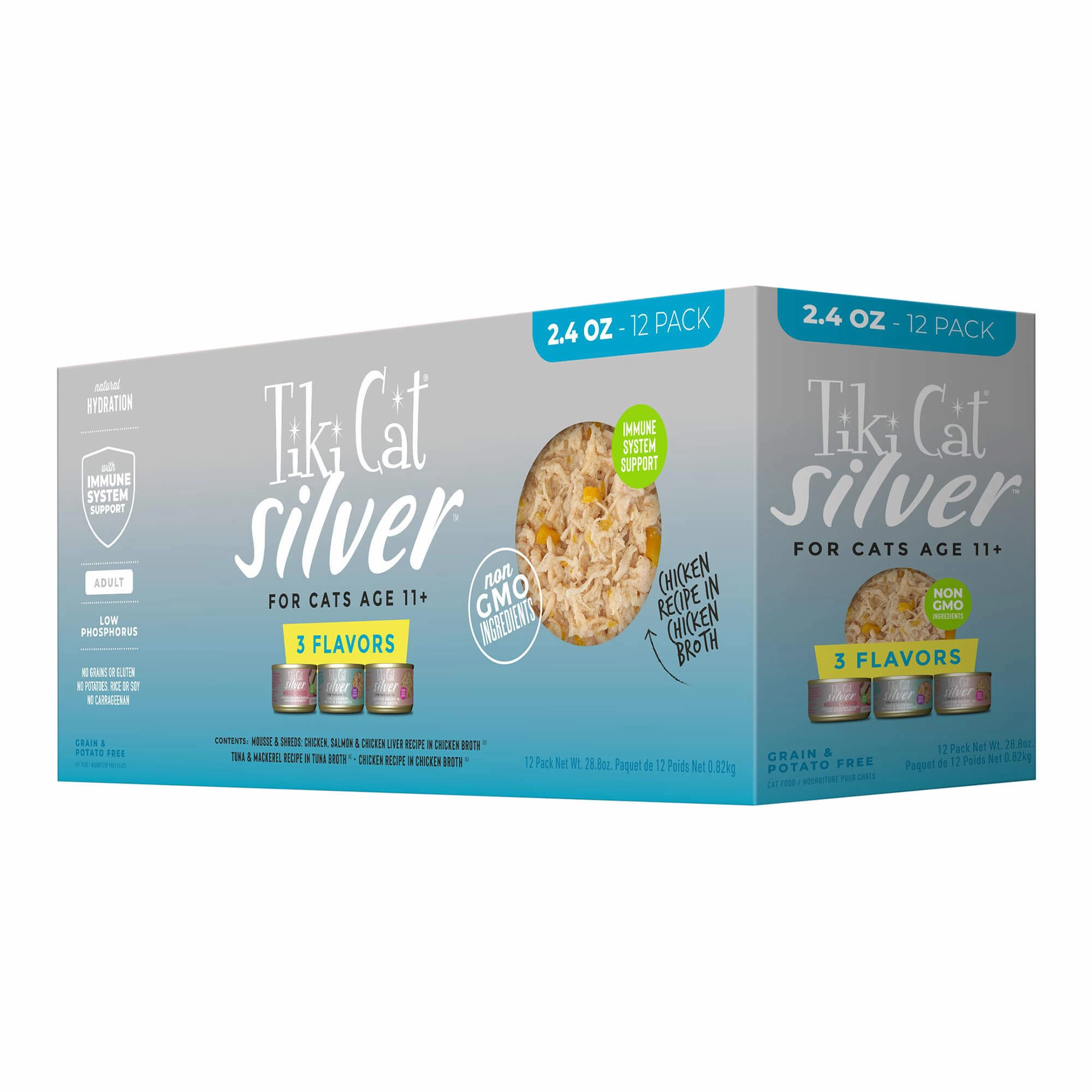 Tiki Cat Silver Wet Cat Food for Seniors, Variety Pack, 2.4 oz Cans, 12 ct