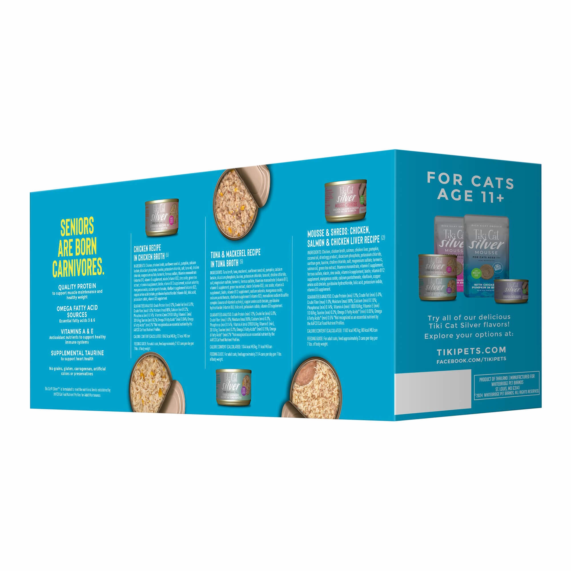 Tiki Cat Silver Wet Cat Food for Seniors, Variety Pack, 2.4 oz Cans, 12 ct