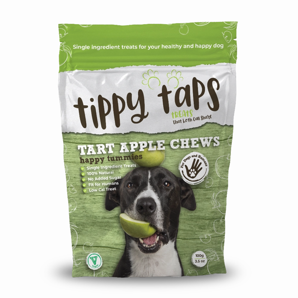 Tippy Taps Dog Treats Tart Apple Chews Happy Tummies 100g