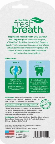 TropiClean Fresh Breath Oral Care Plaque & Tartar Remover Large Dog Toothbrush Kit