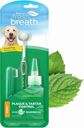 TropiClean Fresh Breath Oral Care Plaque & Tartar Remover Large Dog Toothbrush Kit