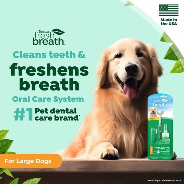 TropiClean Fresh Breath Oral Care Plaque & Tartar Remover Large Dog Toothbrush Kit