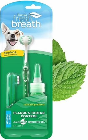 TropiClean Fresh Breath Oral Care Plaque & Tartar Remover Small/Medium Dog Toothbrush Kit