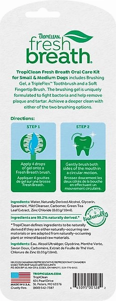 TropiClean Fresh Breath Oral Care Plaque & Tartar Remover Small/Medium Dog Toothbrush Kit