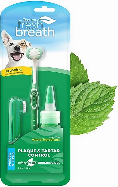 TropiClean Fresh Breath Oral Care Plaque & Tartar Remover Small/Medium Dog Toothbrush Kit