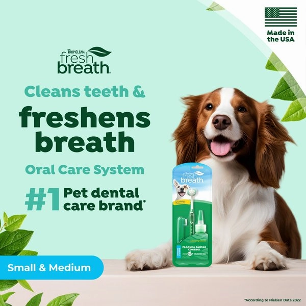 TropiClean Fresh Breath Oral Care Plaque & Tartar Remover Small/Medium Dog Toothbrush Kit
