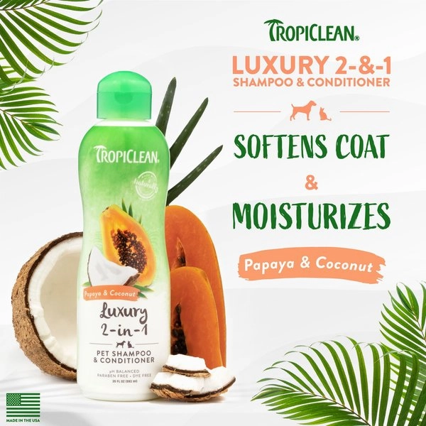 TropiClean Luxury 2-in-1 Papaya & Coconut Shampoo & Conditioner for Dogs