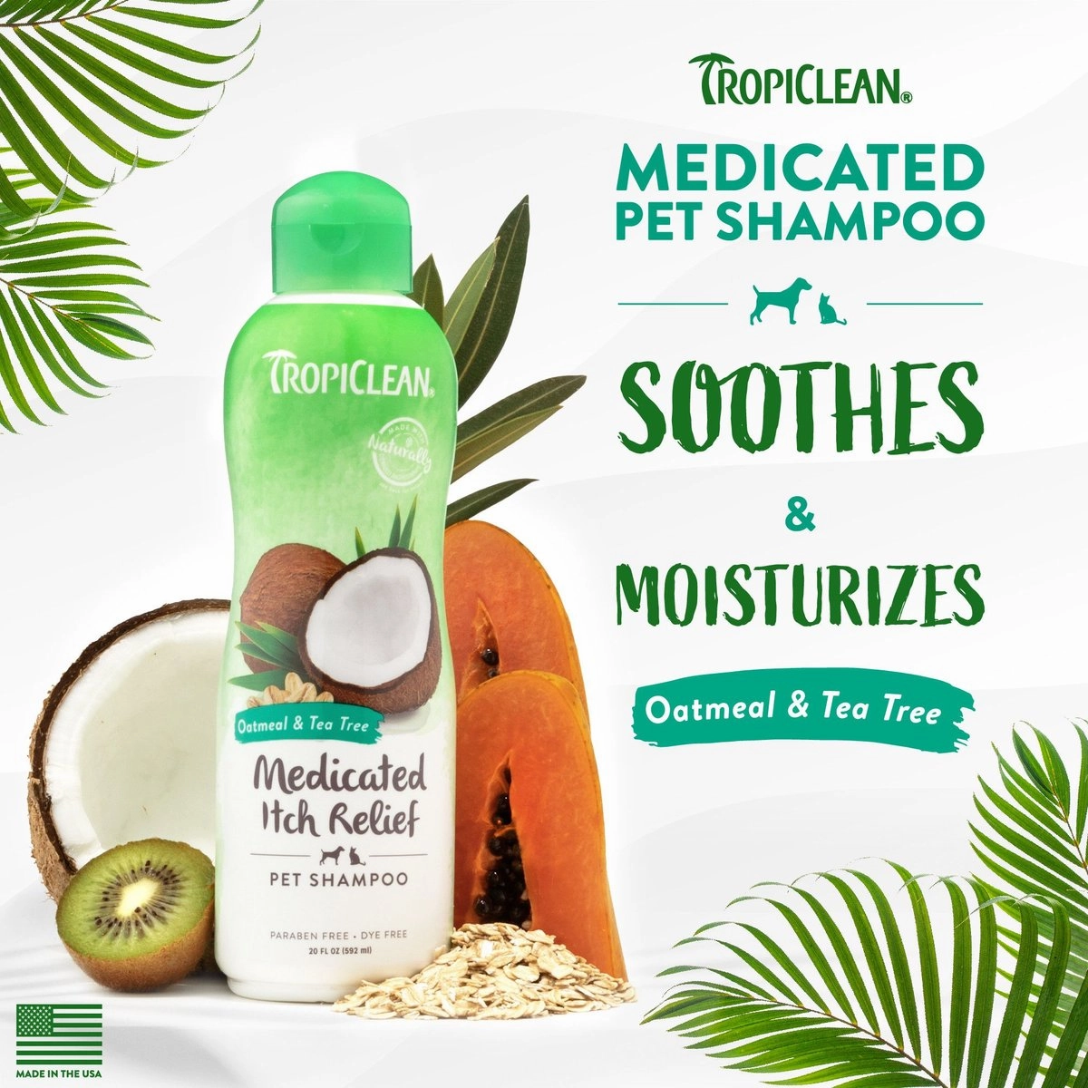 TropiClean Medicated Itchy Skin Relief Oatmeal & Tea Tree Shampoo for Dogs