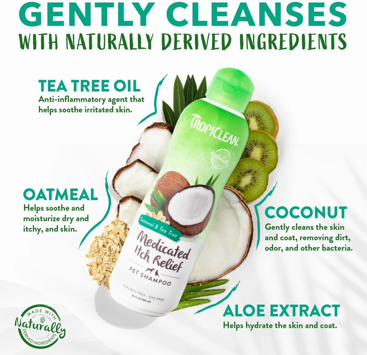 TropiClean Medicated Itchy Skin Relief Oatmeal & Tea Tree Shampoo for Dogs