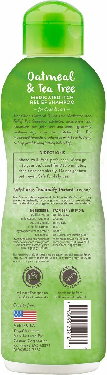 TropiClean Medicated Itchy Skin Relief Oatmeal & Tea Tree Shampoo for Dogs