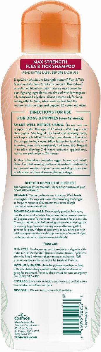 TropiClean Natural Maximum Strength Flea & Tick Treatment Shampoo for Dogs
