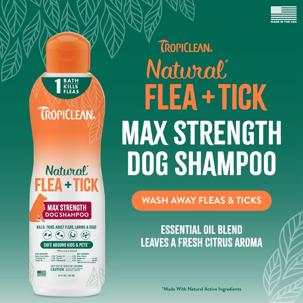 TropiClean Natural Maximum Strength Flea & Tick Treatment Shampoo for Dogs
