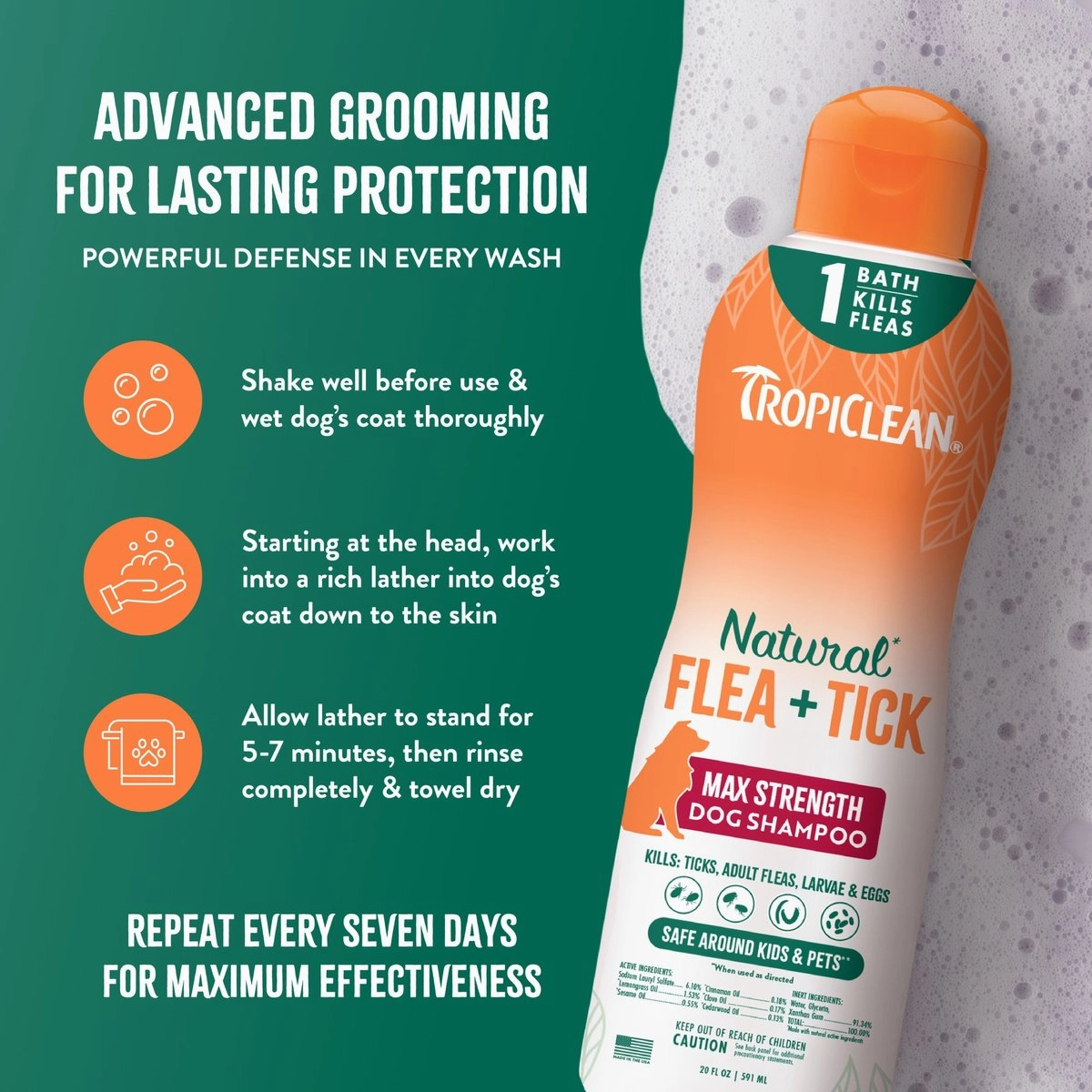 TropiClean Natural Maximum Strength Flea & Tick Treatment Shampoo for Dogs
